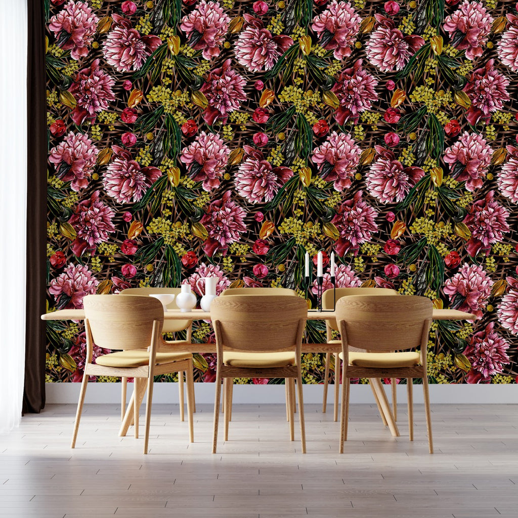 Yellow Flowers and Pink Peonies Wallpaper  uniQstiQ Floral