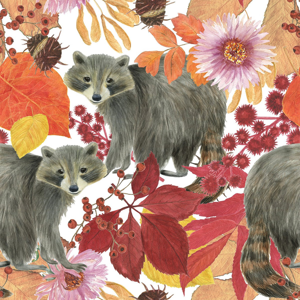 Autumn Leaves with Raccons Wallpaper  uniQstiQ Vintage