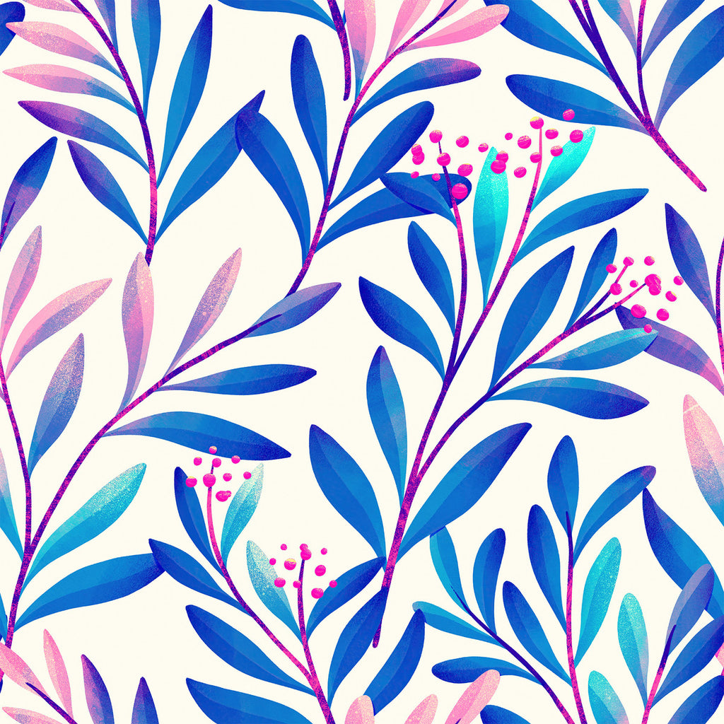 Blue and Pink Leaves Wallpaper uniQstiQ Botanical