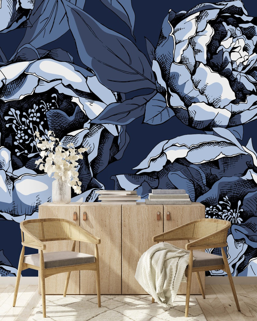 Dark Blue Flowers Wallpaper uniQstiQ Murals