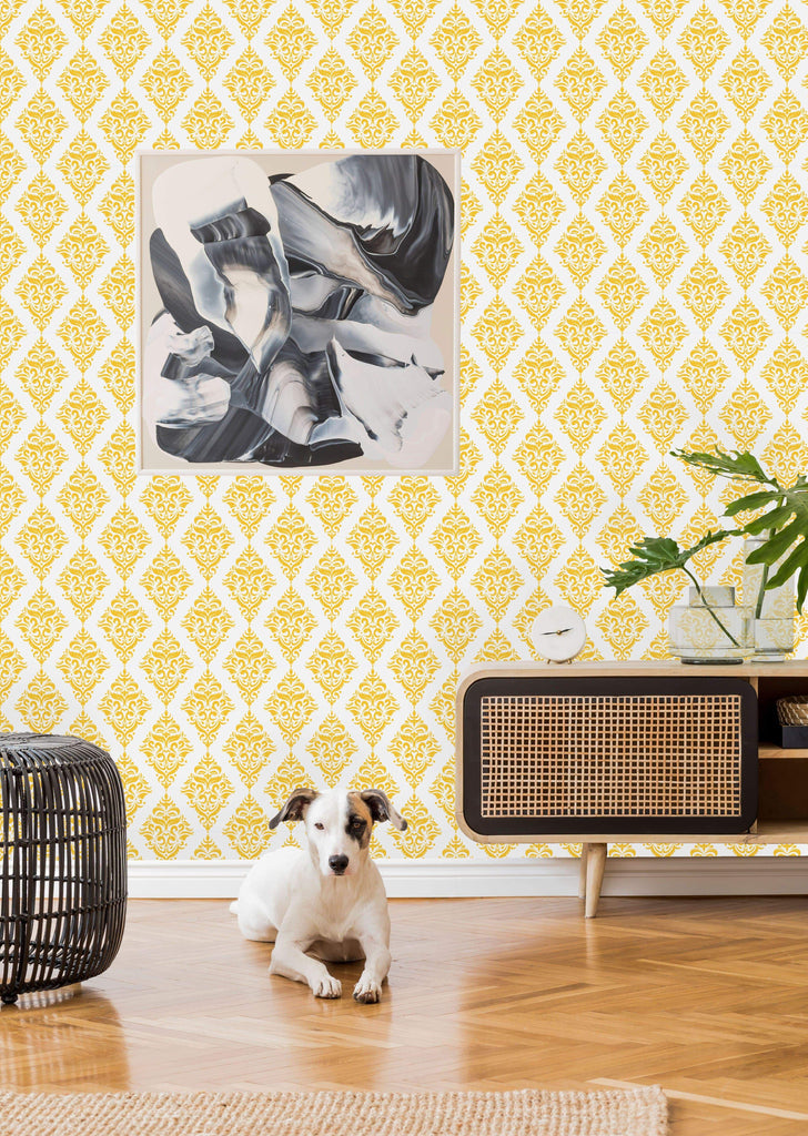 uniQstiQ Vintage Yellow Damask Pattern Wallpaper Wallpaper