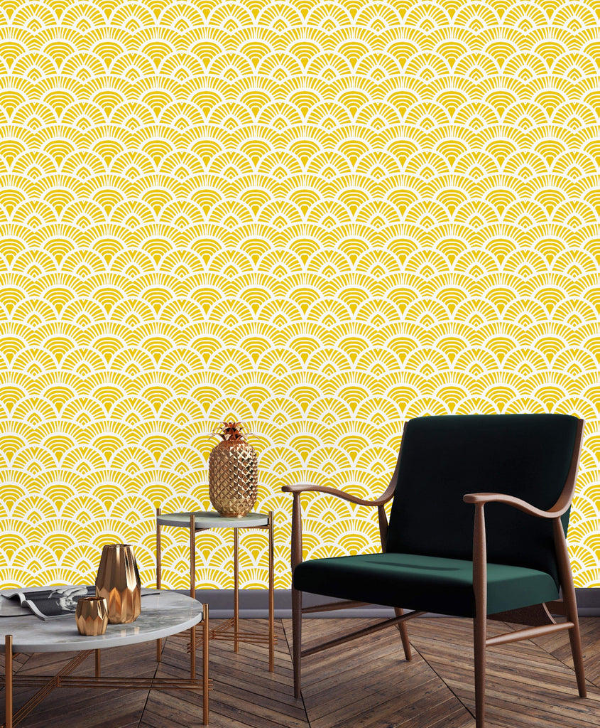 uniQstiQ Geometric Yellow Scallops Wallpaper Wallpaper