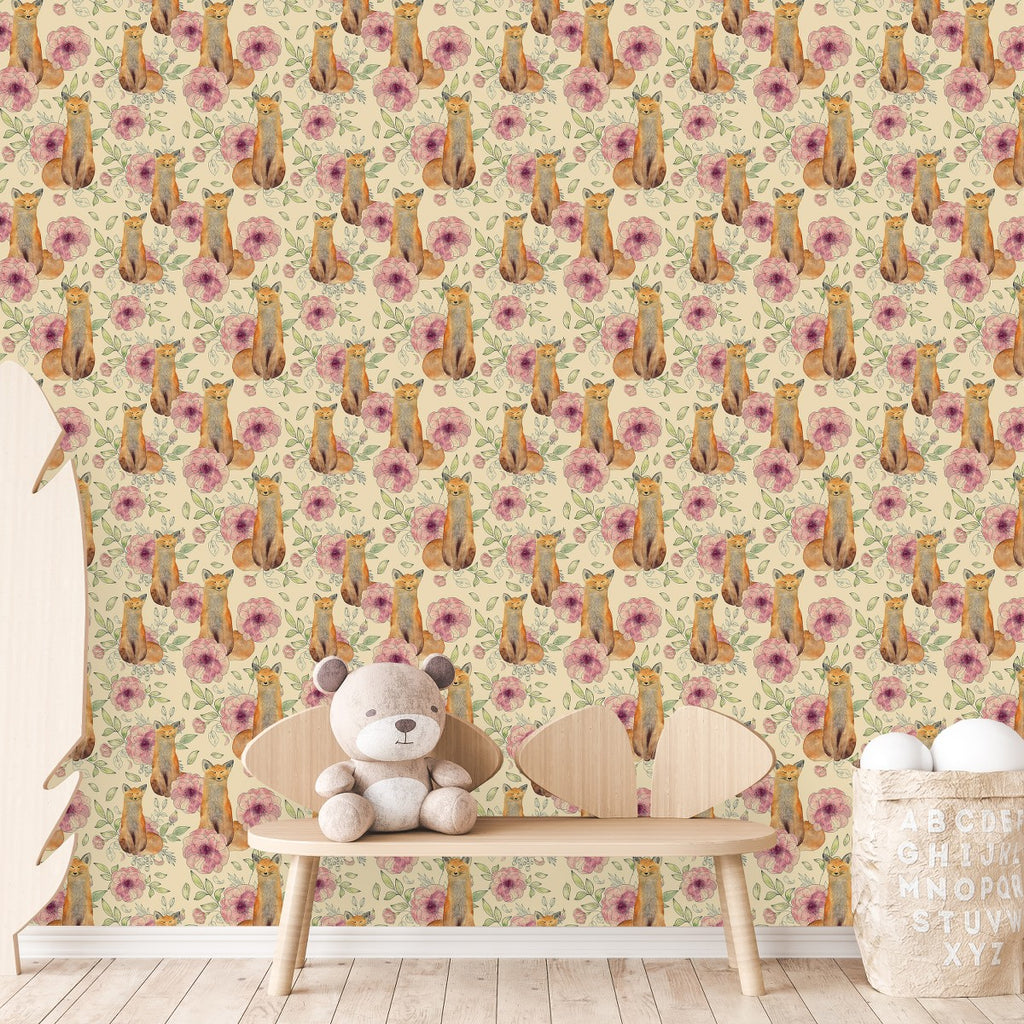 Foxes between Flowers Wallpaper  uniQstiQ Kids