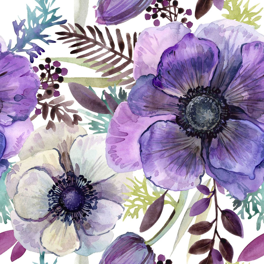 Purple Flowers and Leaves Wallpaper